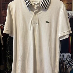Lacoste Men's Polo Shirt with Black and White Striped Collar